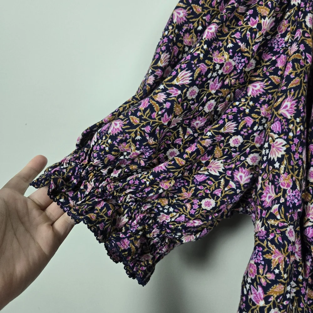 Old Navy Womens Dark Floral Puff Sleeve Top 2X Pink Smocked Peasant Cottagecore